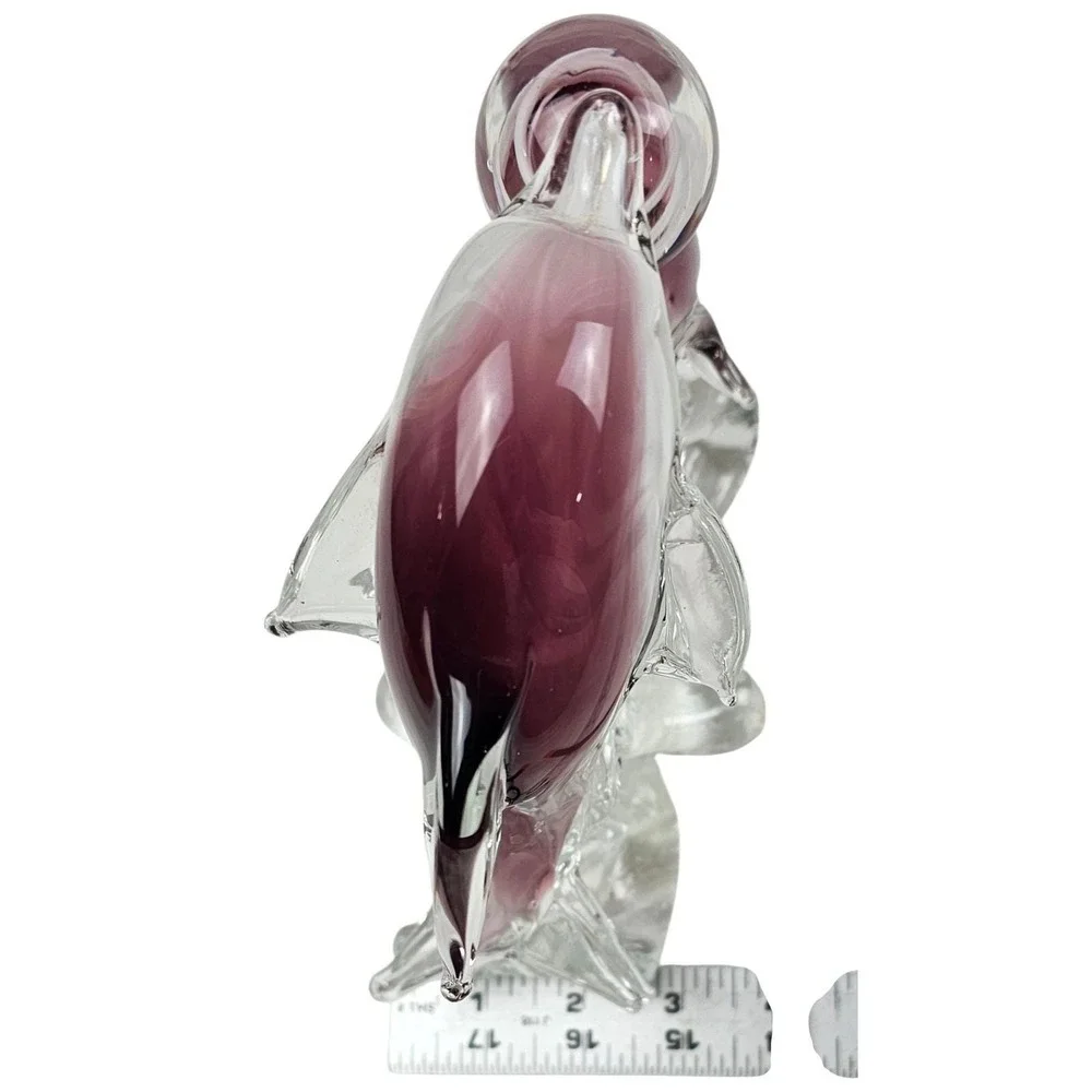 Murano Style Blown Art Glass Dolphin Sculpture Purple White Swirl Waves Figurine